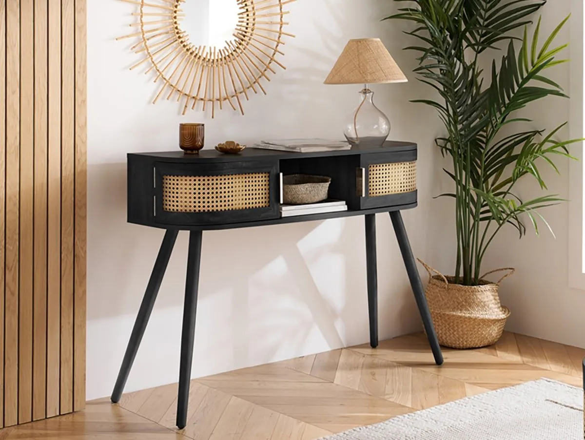 Birlea Birlea Noah Rattan and Black 2 Door Console Table