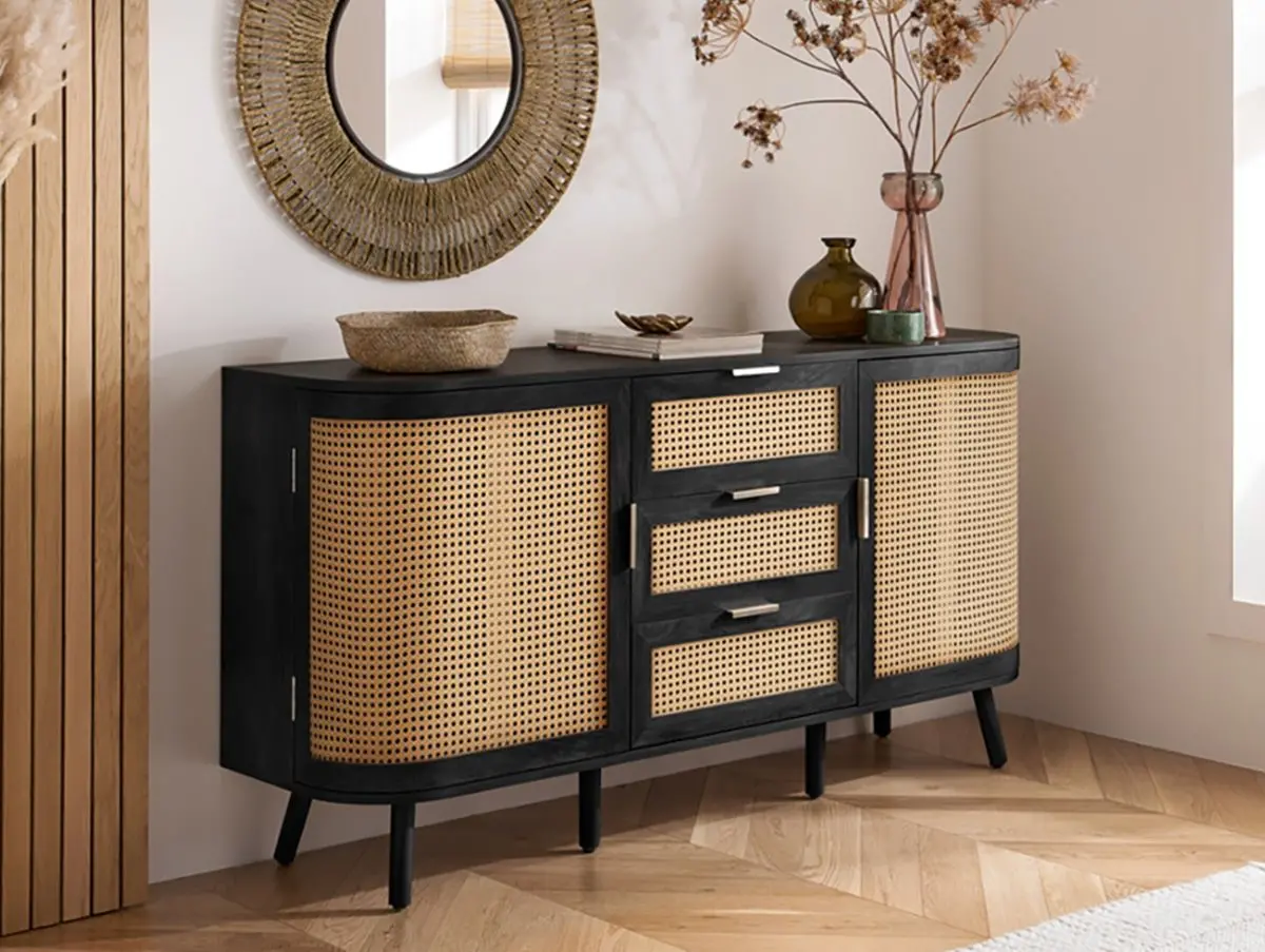 Birlea Birlea Noah Rattan and Black 2 Door 3 Drawer Sideboard