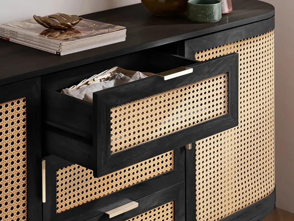 Birlea Birlea Noah Rattan and Black 2 Door 3 Drawer Sideboard