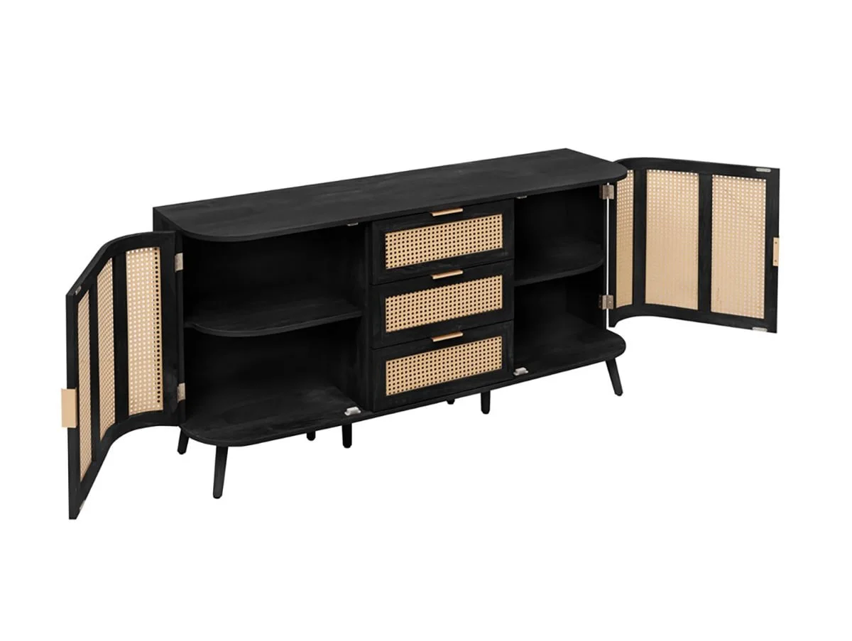 Birlea Birlea Noah Rattan and Black 2 Door 3 Drawer Sideboard