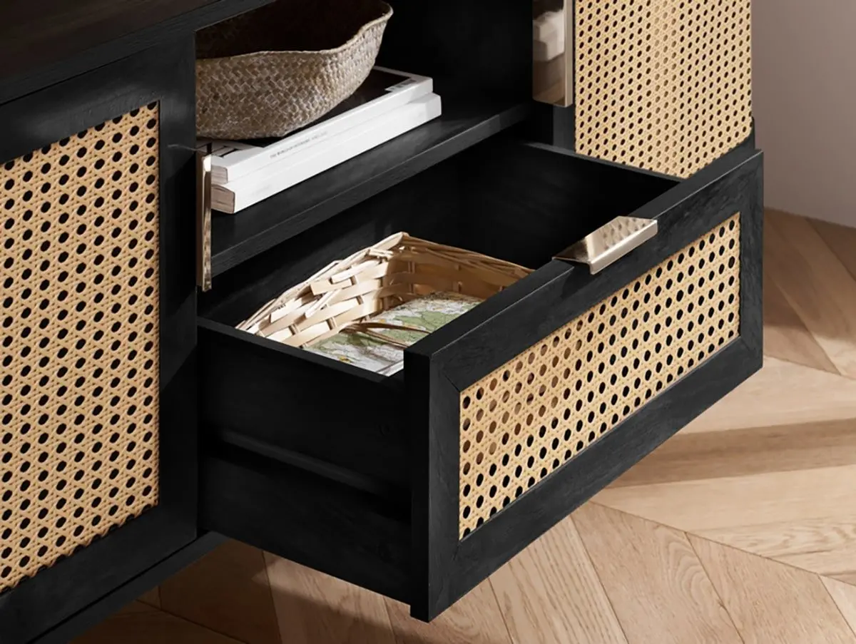 Birlea Birlea Noah Rattan and Black 2 Door 1 Drawer TV Cabinet