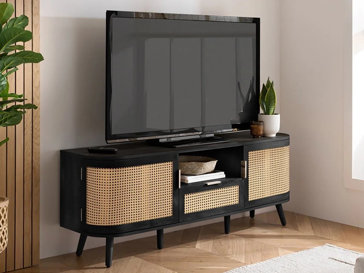 Birlea Birlea Noah Rattan and Black 2 Door 1 Drawer TV Cabinet