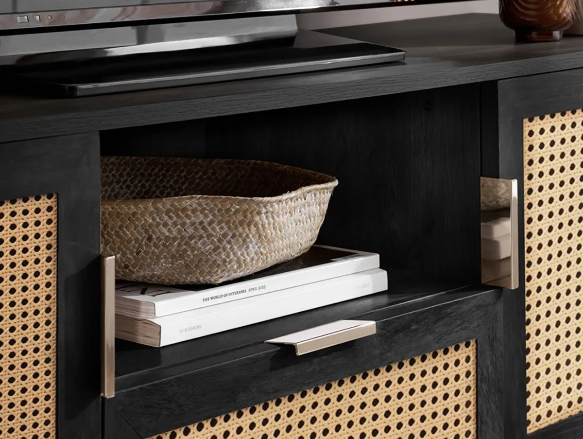 Birlea Birlea Noah Rattan and Black 2 Door 1 Drawer TV Cabinet