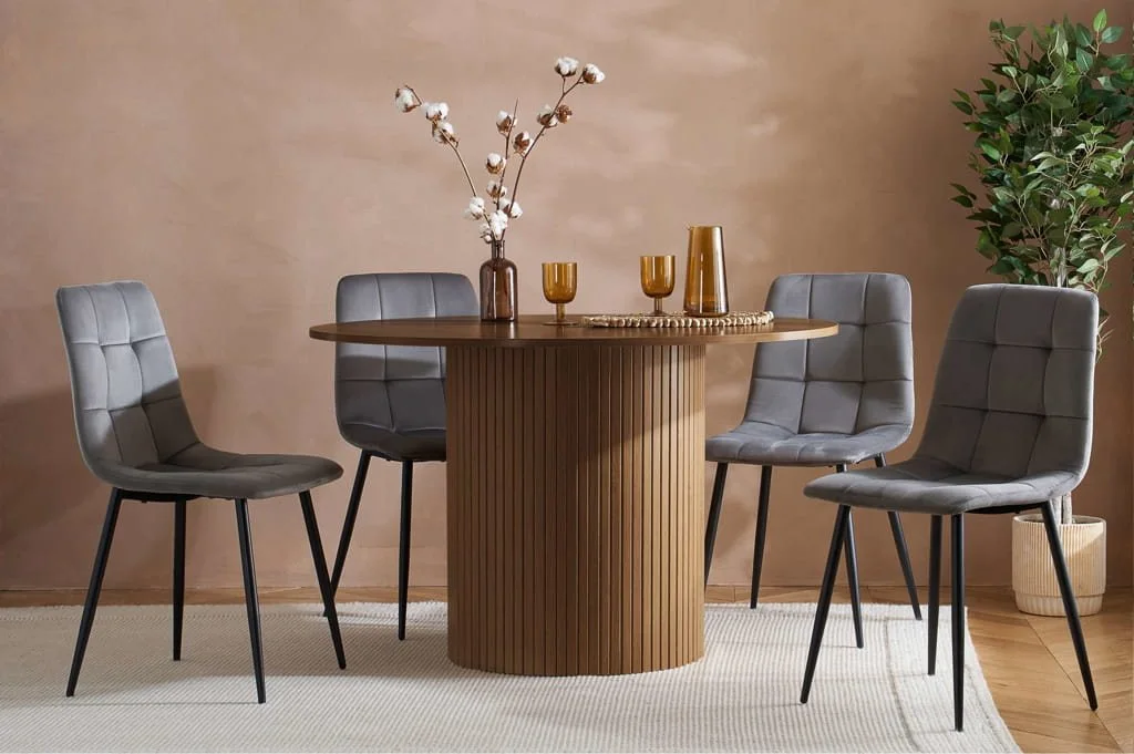 Birlea Birlea Axel Walnut Round Dining Table & 4 Chair Set