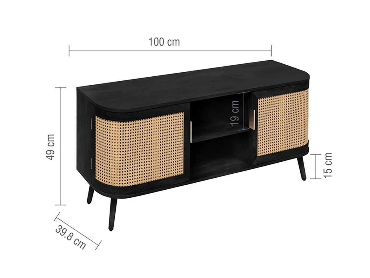 Birlea Birlea Noah Black and Rattan Small TV Unit