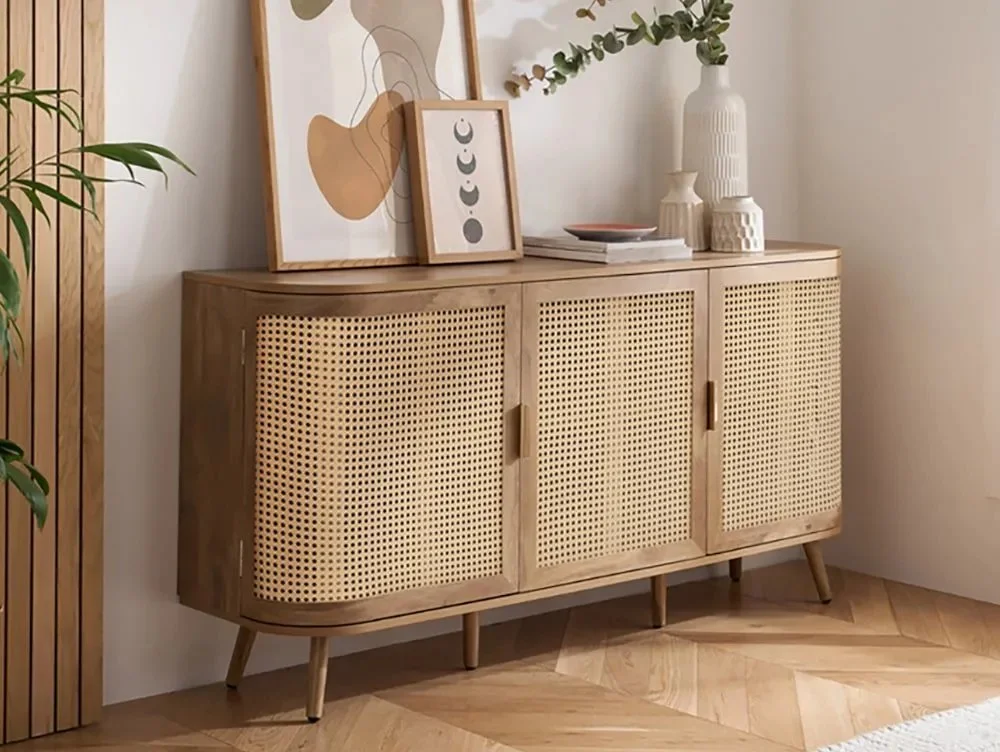 Birlea Clearance - Birlea Noah Rattan and Oak 3 Door Sideboard