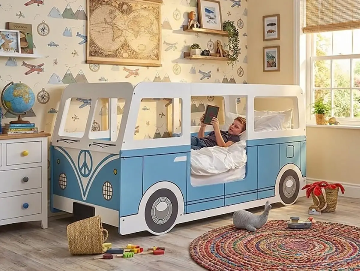 Julian Bowen Julian Bowen Campervan Single White and Blue Wooden Bed Frame