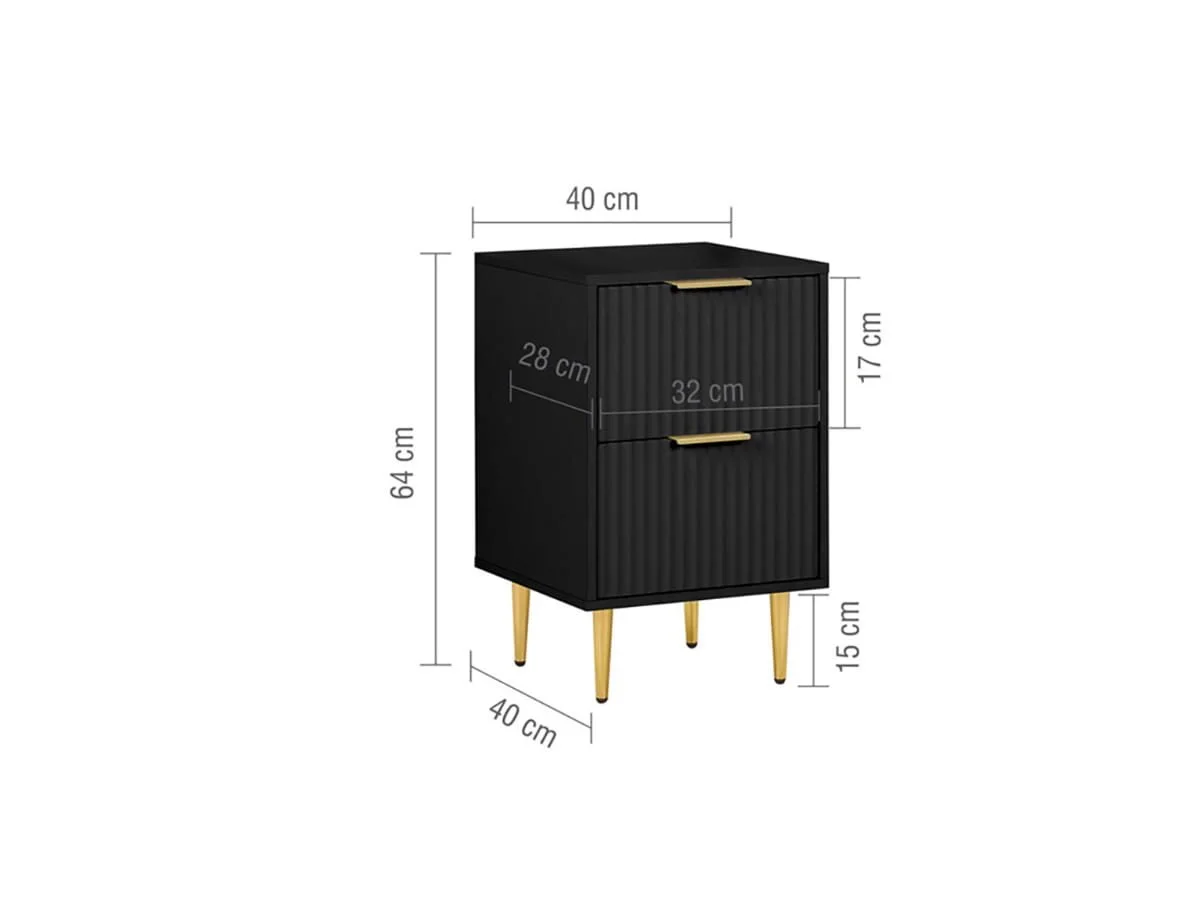 Birlea Birlea Zara Black 2 Drawer Bedside Table