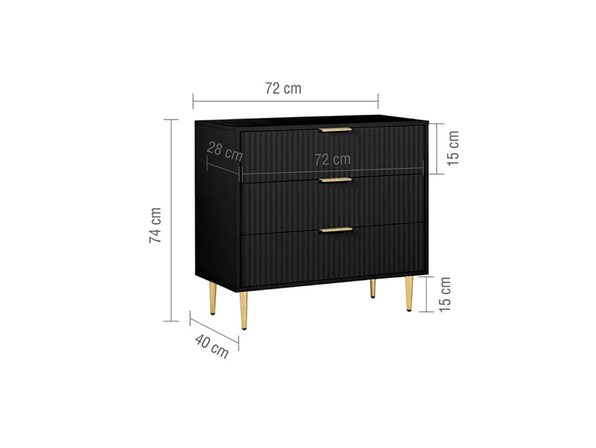 Birlea Birlea Zara Black 3 Drawer Chest of Drawers