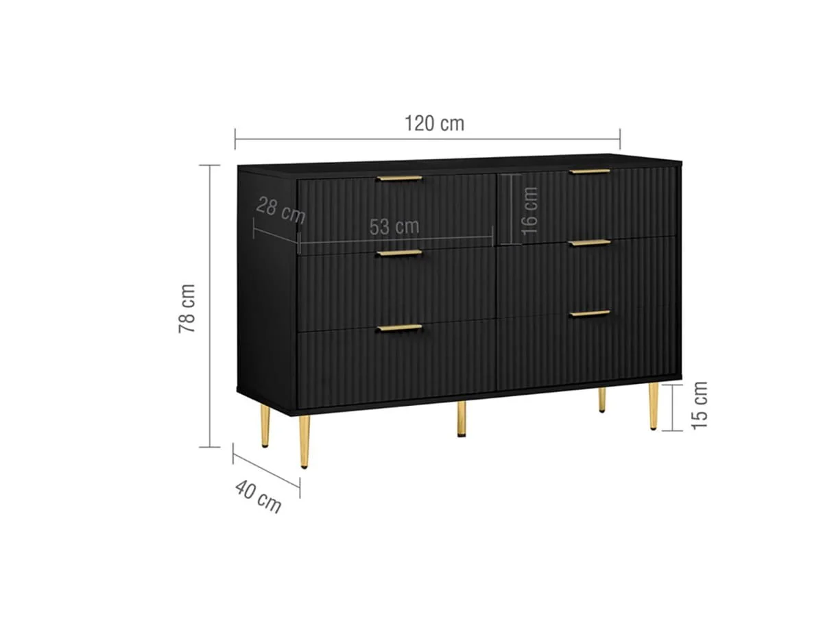 Birlea Birlea Zara Black 6 Drawer Chest of Drawers