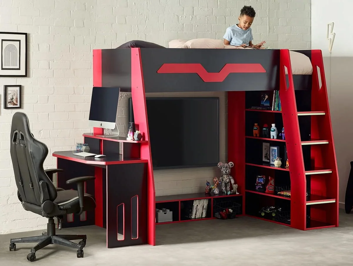 Julian Bowen Julian Bowen Eagle Black and Red Wooden Gaming Bed