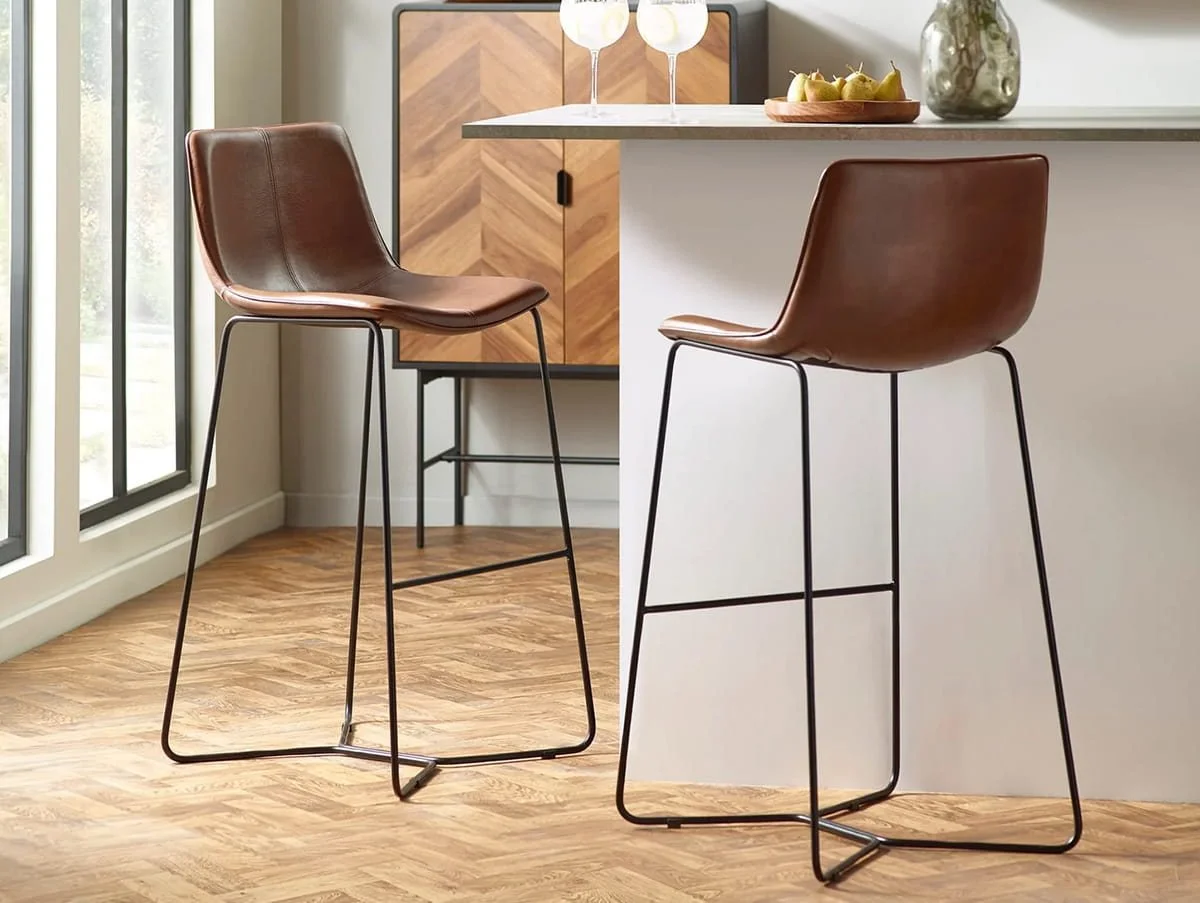 Julian Bowen Julian Bowen Joren Brown Faux Leather Set of 2 Bar Stools