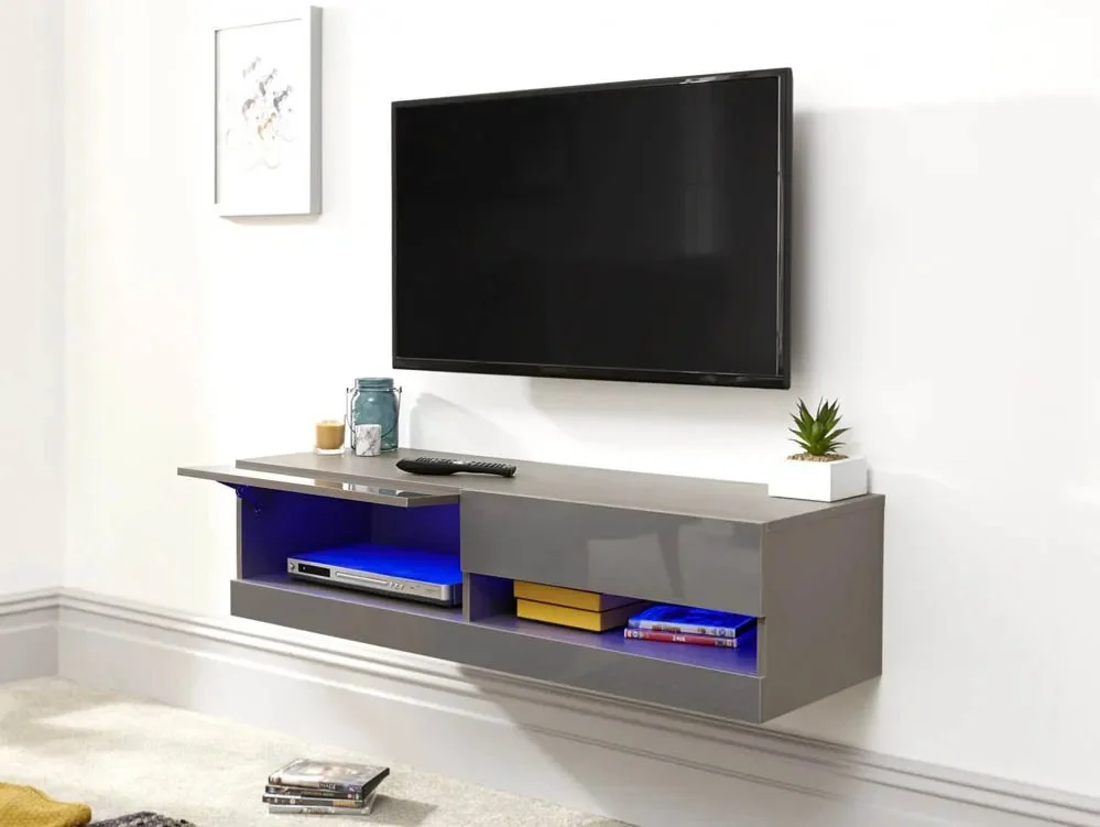 GFW Clearance - GFW Galicia 180cm Grey Wall TV Cabinet With LED Lighting