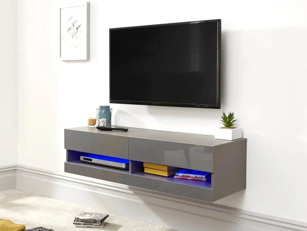 GFW Clearance - GFW Galicia 180cm Grey Wall TV Cabinet With LED Lighting