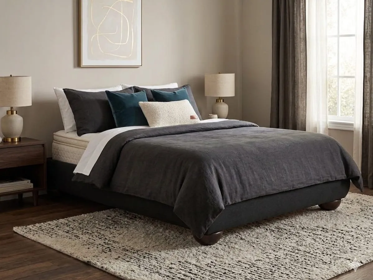 LPD LPD Soller Charcoal Chenille Fabric Bed Frame