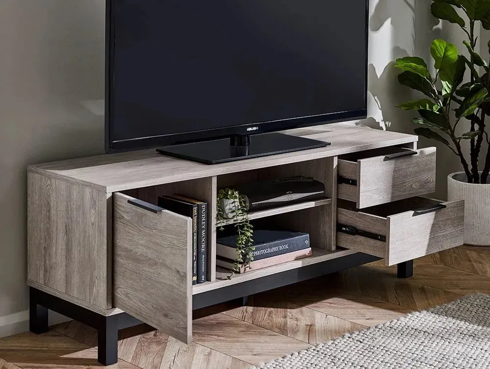 Julian Bowen Clearance - Julian Bowen Bali Grey Oak 1 Door 2 Drawer TV Cabinet