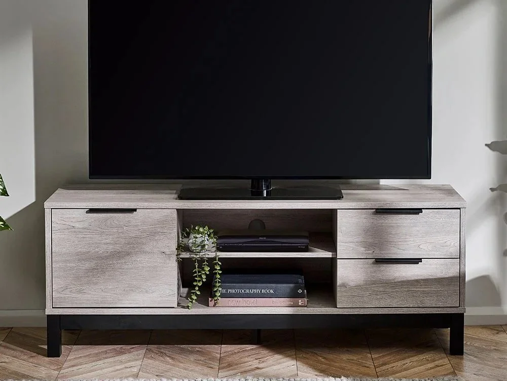 Julian Bowen Clearance - Julian Bowen Bali Grey Oak 1 Door 2 Drawer TV Cabinet