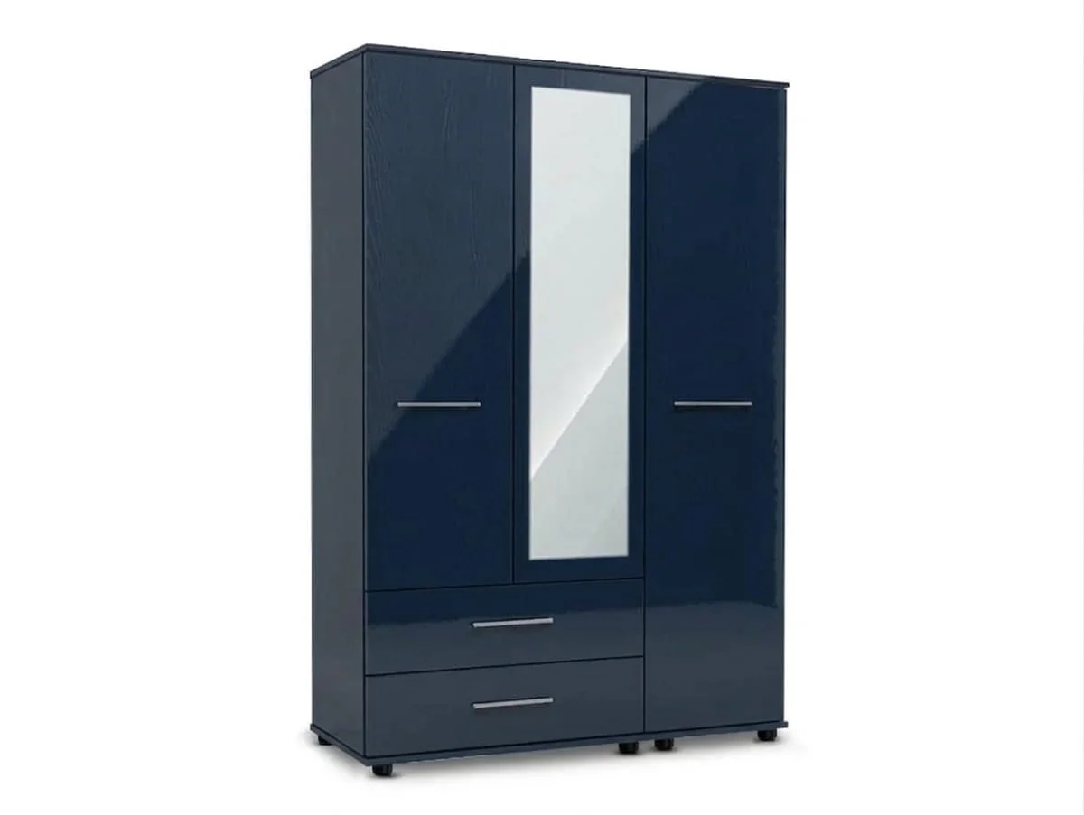 ASC ASC Venice Gloss 3 Door 2 Drawer Mirrored Triple Wardrobe (Assembled)