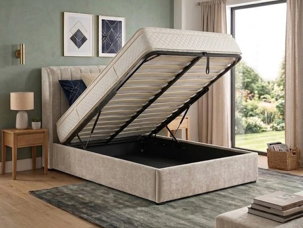 ASC ASC Finley Beige Fabric Ottoman Bed Frame