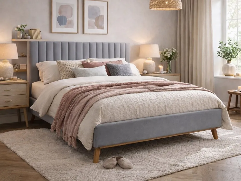 Time Living Time Living Albany Light Grey Fabric Bed Frame