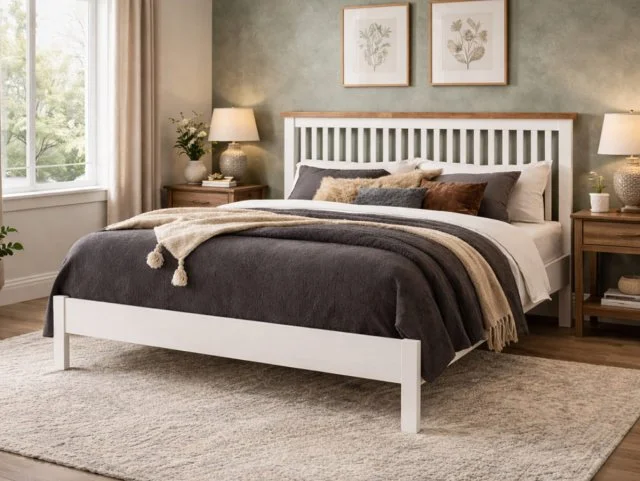 Time Living Time Living Ascot White and Oak Wooden Bed Frame