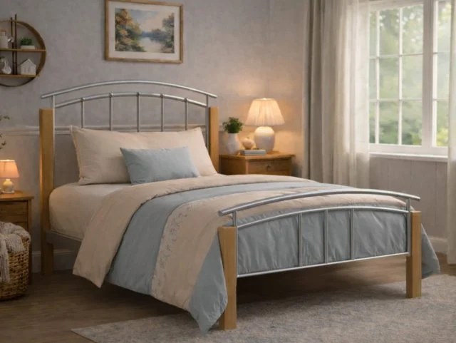 Time Living Time Living Tetras Silver and Beech Metal Bed Frame