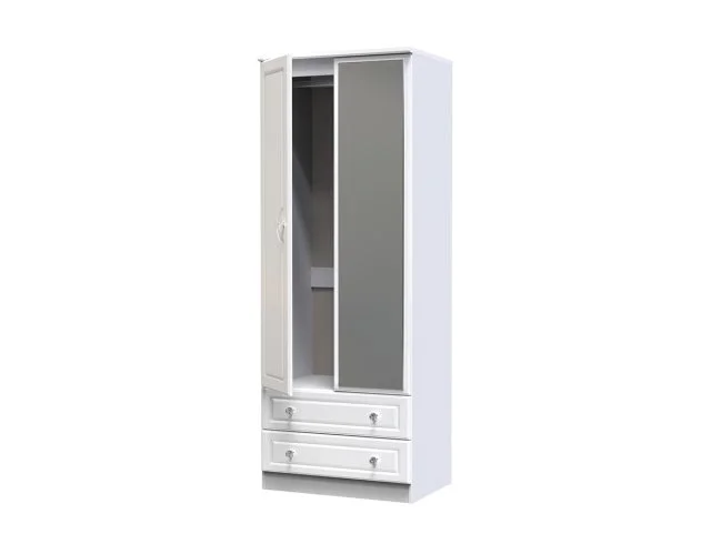 Welcome Welcome Balmoral White High Gloss 2 Door 2 Drawer Tall Mirrored Double Wardrobe (Assembled)