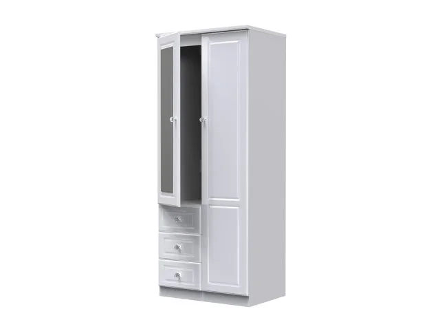 Welcome Welcome Balmoral White High Gloss 2 Door 3 Drawer Mirrored Double Wardrobe (Assembled)