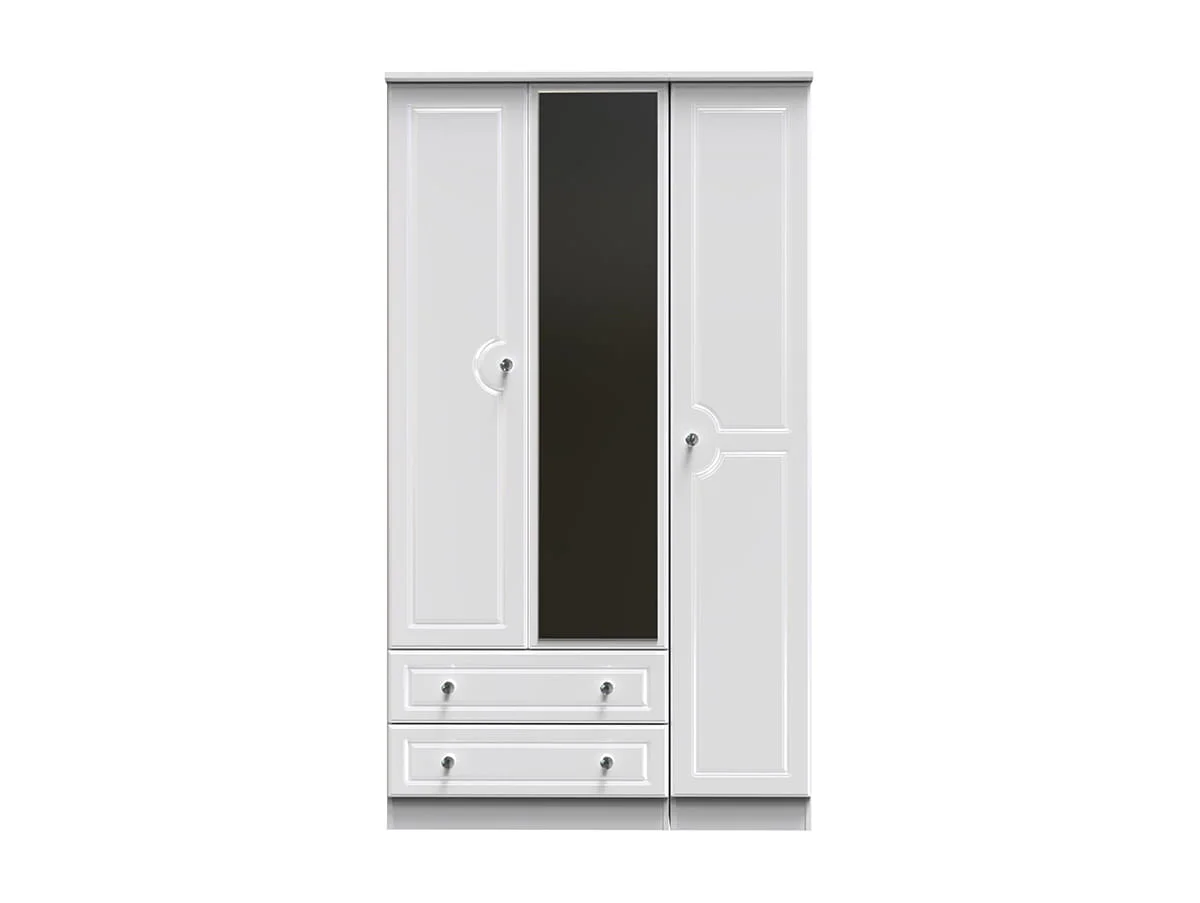 Welcome Welcome Balmoral White High Gloss 3 Door 2 Drawer Tall Mirrored Triple Wardrobe (Assembled)