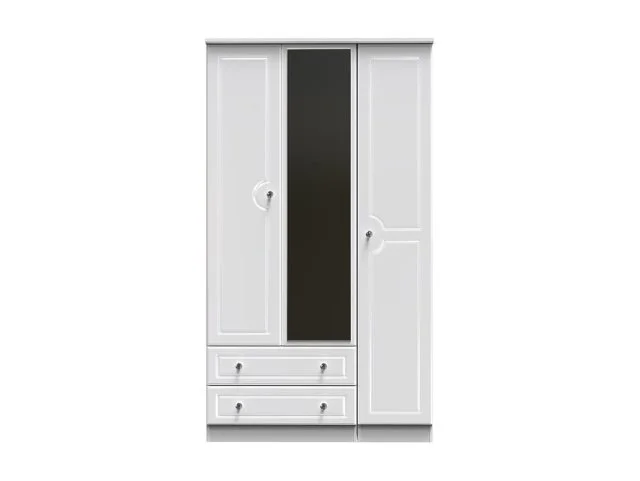 Welcome Welcome Balmoral White High Gloss 3 Door 2 Drawer Tall Mirrored Triple Wardrobe (Assembled)
