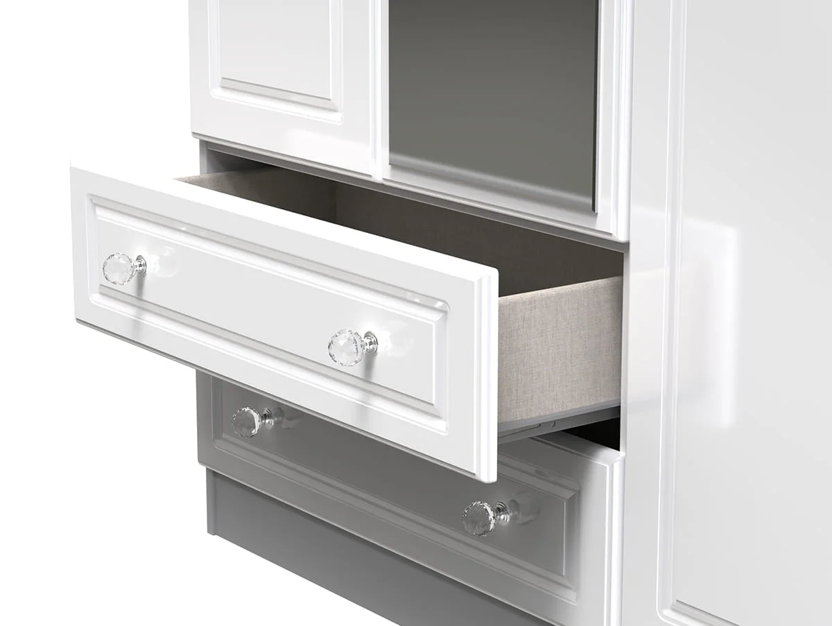 Welcome Welcome Balmoral White High Gloss 3 Door 2 Drawer Tall Mirrored Triple Wardrobe (Assembled)