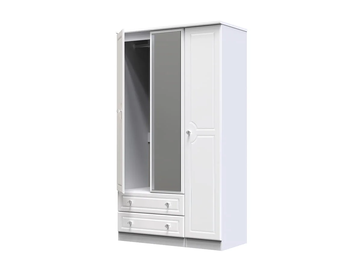 Welcome Welcome Balmoral White High Gloss 3 Door 2 Drawer Tall Mirrored Triple Wardrobe (Assembled)