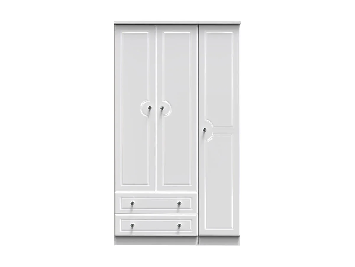 Welcome Welcome Balmoral White High Gloss 3 Door 2 Drawer Tall Triple Wardrobe (Assembled)