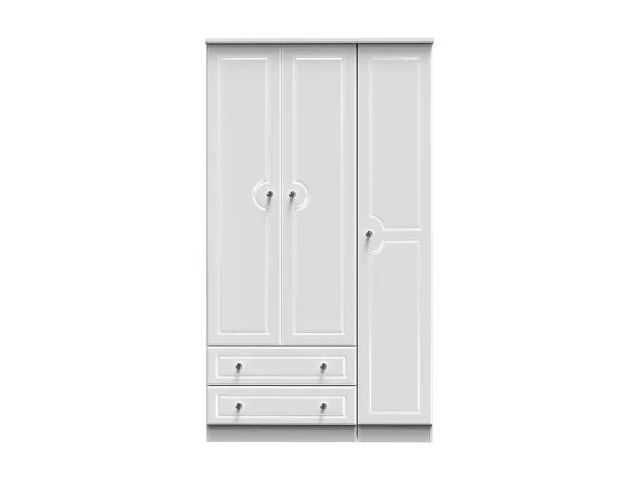 Welcome Welcome Balmoral White High Gloss 3 Door 2 Drawer Tall Triple Wardrobe (Assembled)