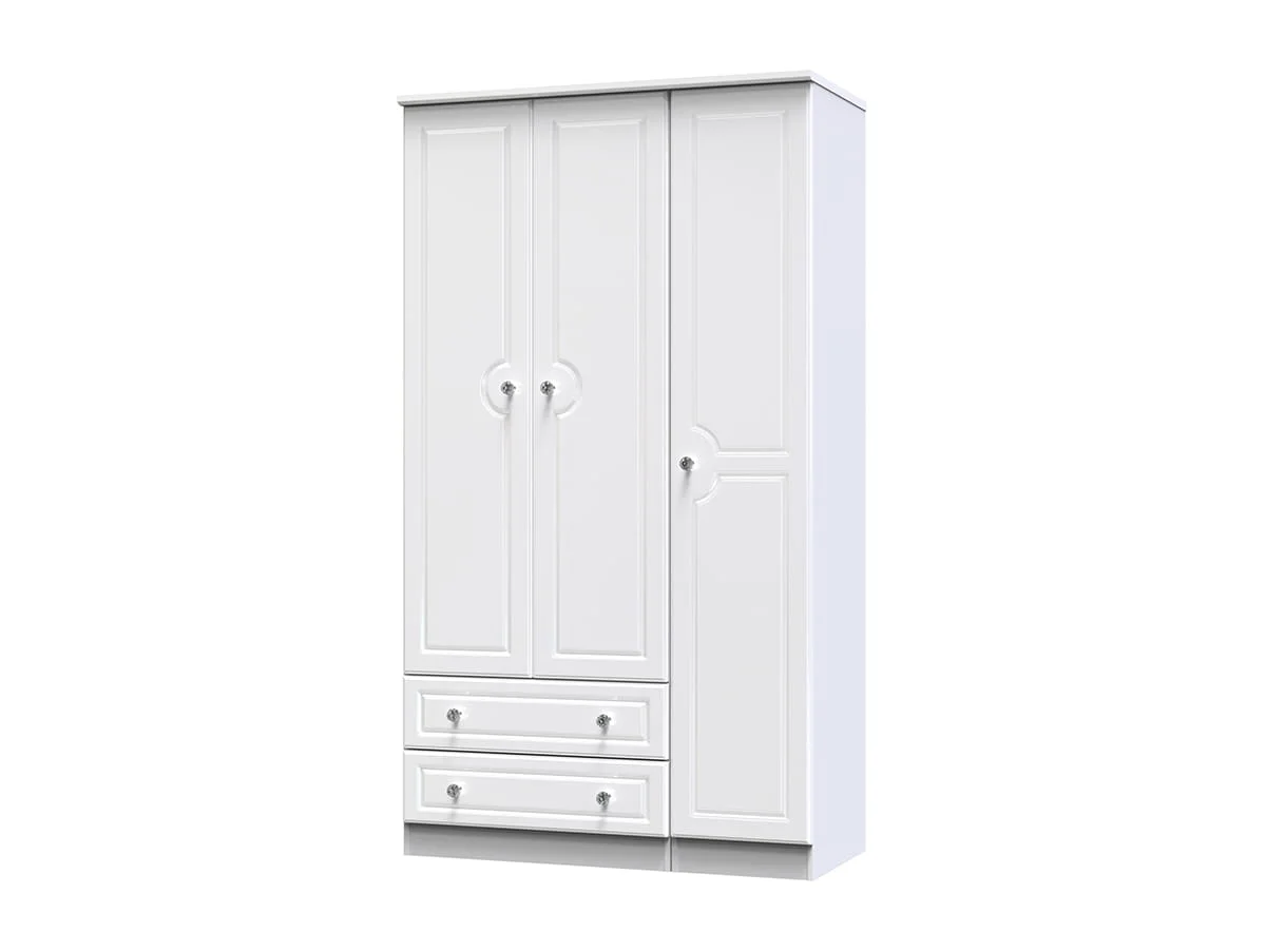 Welcome Welcome Balmoral White High Gloss 3 Door 2 Drawer Tall Triple Wardrobe (Assembled)
