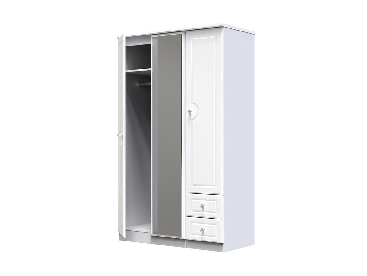 Welcome Welcome Balmoral White High Gloss 3 Door 2 Small Drawer Mirrored Triple Wardrobe (Assembled)