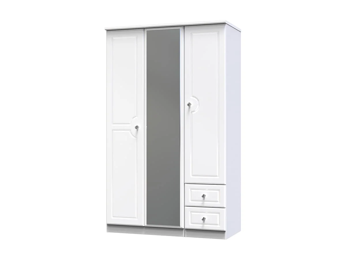 Welcome Welcome Balmoral White High Gloss 3 Door 2 Small Drawer Mirrored Triple Wardrobe (Assembled)
