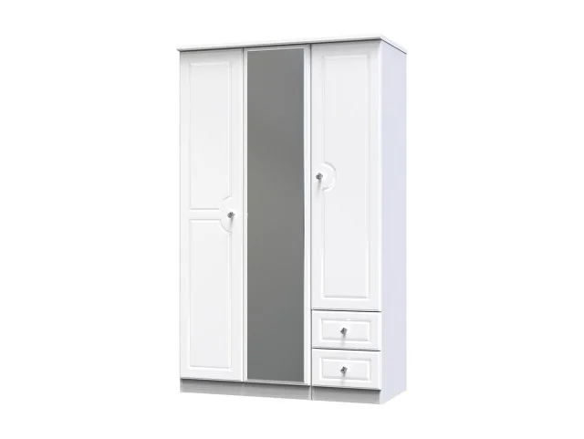 Welcome Welcome Balmoral White High Gloss 3 Door 2 Small Drawer Mirrored Triple Wardrobe (Assembled)
