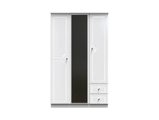 Welcome Welcome Balmoral White High Gloss 3 Door 2 Small Drawer Mirrored Triple Wardrobe (Assembled)