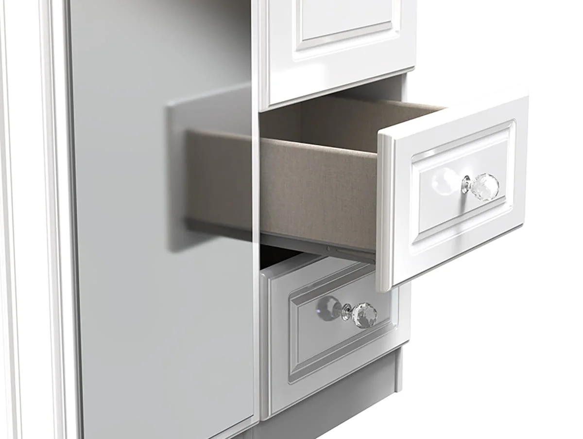 Welcome Welcome Balmoral White High Gloss 3 Door 2 Small Drawer Mirrored Triple Wardrobe (Assembled)