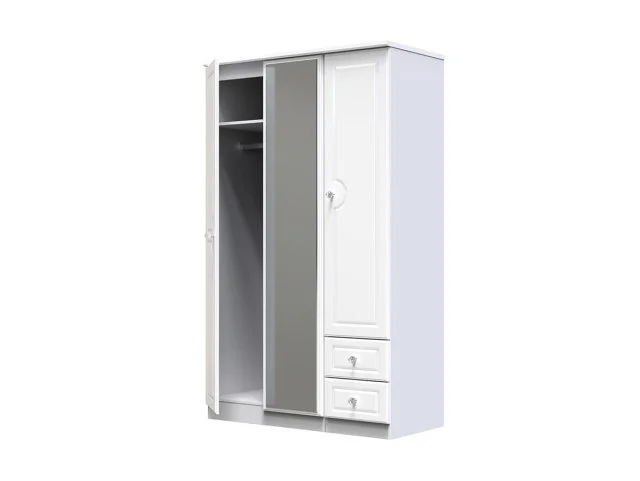 Welcome Welcome Balmoral White High Gloss 3 Door 2 Small Drawer Tall Mirrored Triple Wardrobe (Assembled)