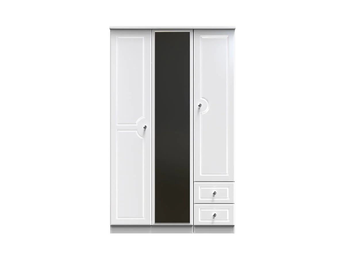 Welcome Welcome Balmoral White High Gloss 3 Door 2 Small Drawer Tall Mirrored Triple Wardrobe (Assembled)