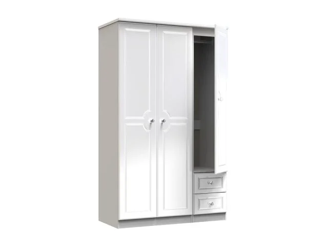 Welcome Welcome Balmoral White High Gloss 3 Door 2 Small Drawer Tall Triple Wardrobe (Assembled)