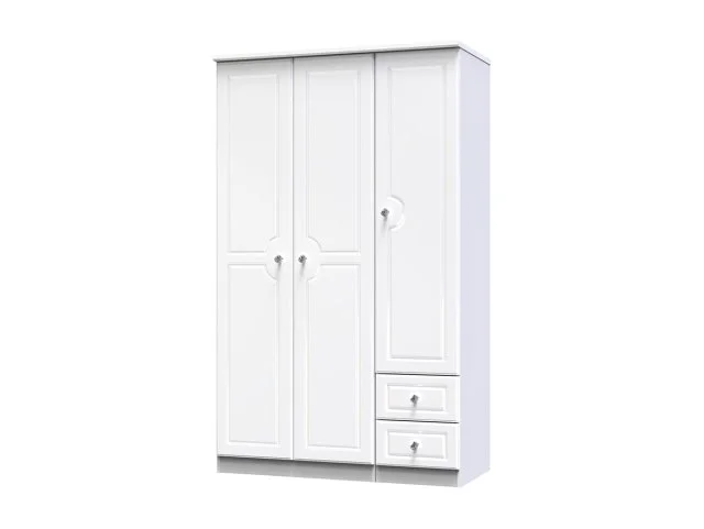 Welcome Welcome Balmoral White High Gloss 3 Door 2 Small Drawer Tall Triple Wardrobe (Assembled)