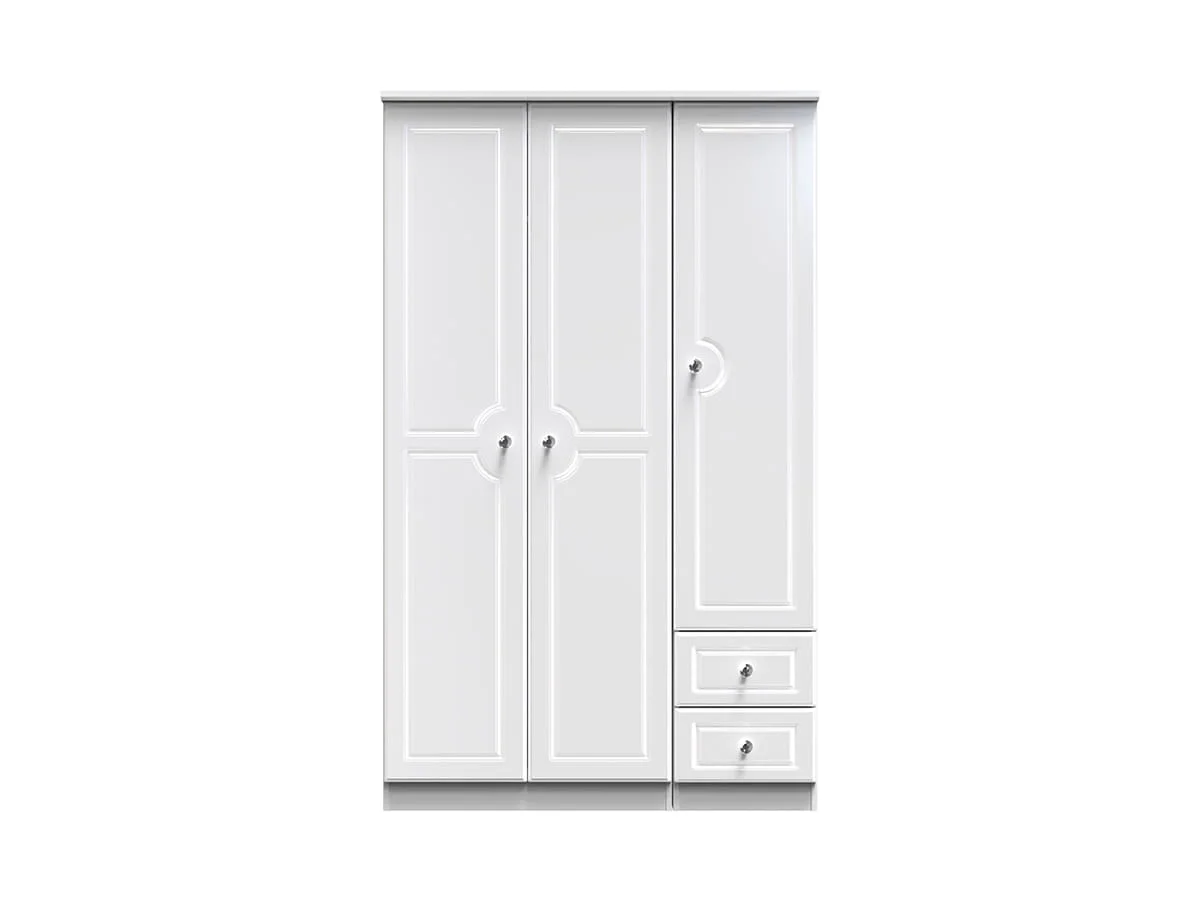 Welcome Welcome Balmoral White High Gloss 3 Door 2 Small Drawer Tall Triple Wardrobe (Assembled)