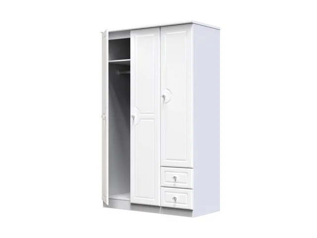 Welcome Welcome Balmoral White High Gloss 3 Door 2 Small Drawer Triple Wardrobe (Assembled)