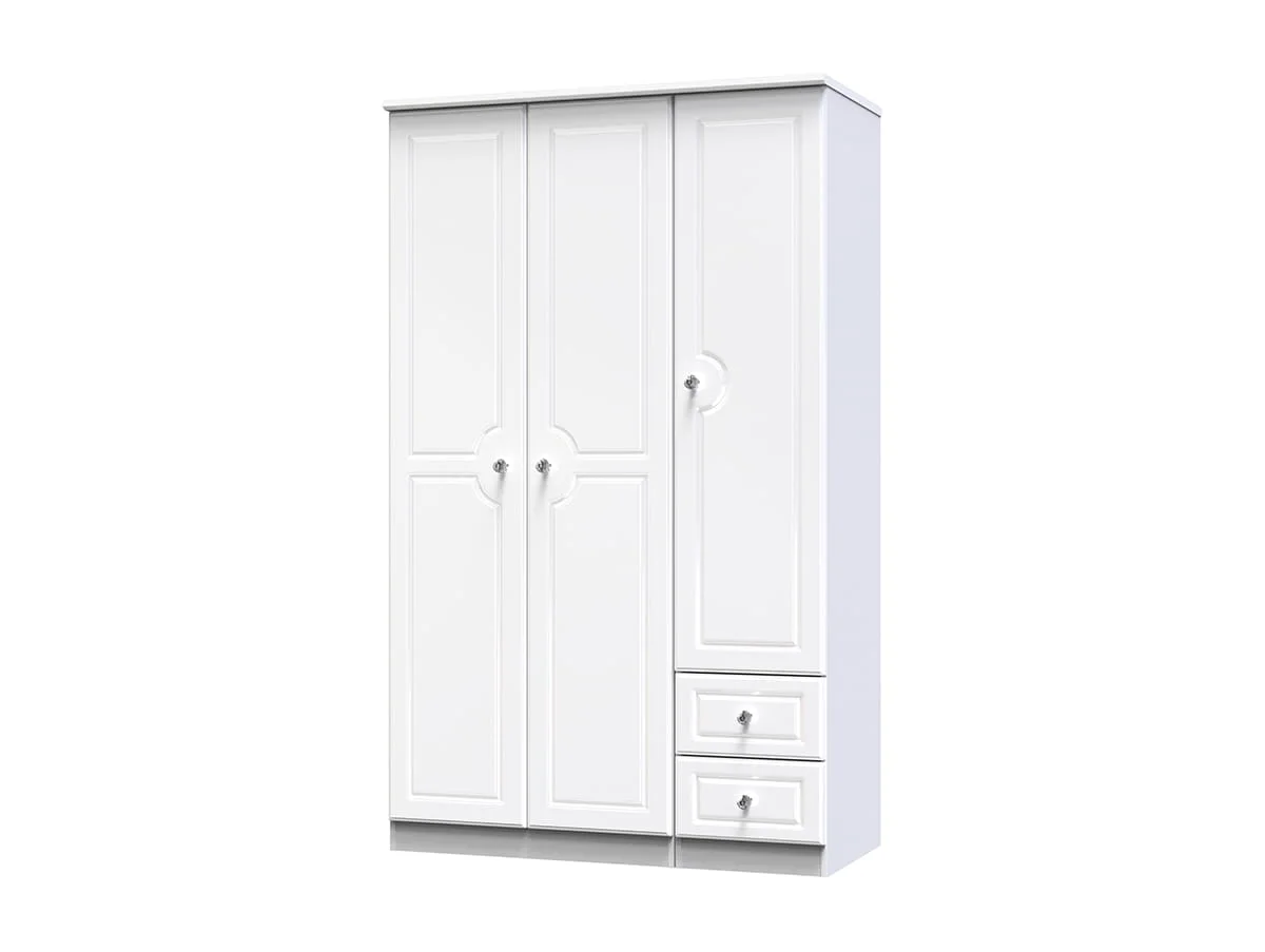 Welcome Welcome Balmoral White High Gloss 3 Door 2 Small Drawer Triple Wardrobe (Assembled)