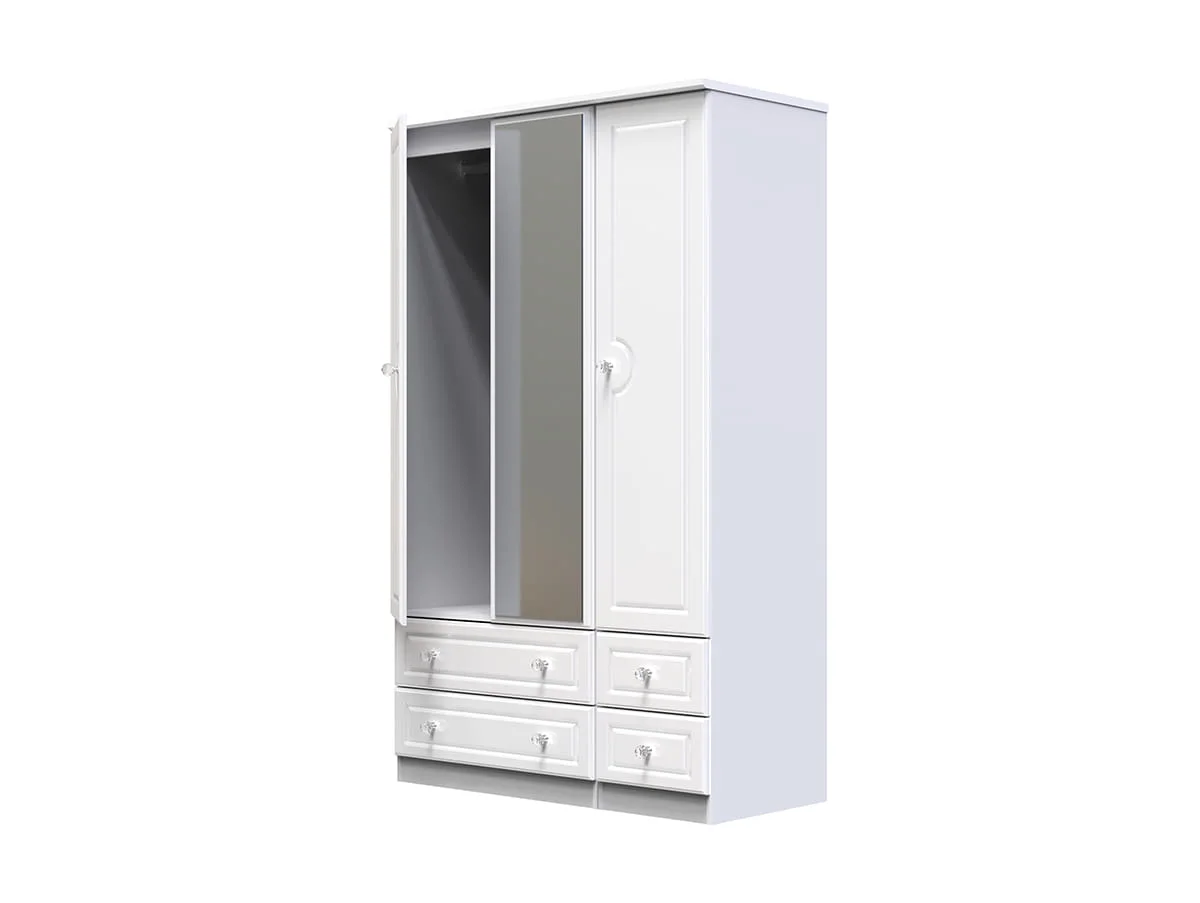 Welcome Welcome Balmoral White High Gloss 3 Door 4 Drawer Mirrored Triple Wardrobe (Assembled)