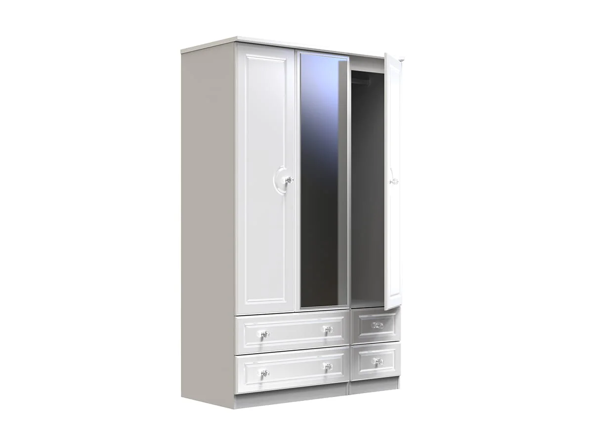 Welcome Welcome Balmoral White High Gloss 3 Door 4 Drawer Mirrored Triple Wardrobe (Assembled)