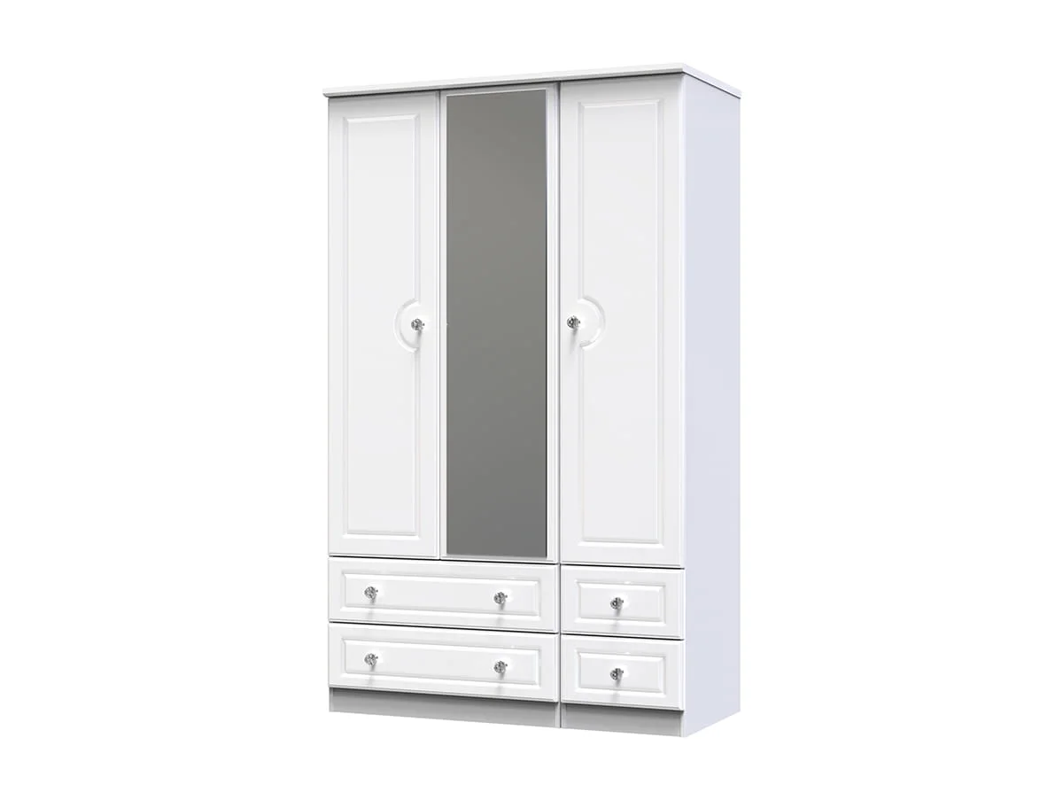 Welcome Welcome Balmoral White High Gloss 3 Door 4 Drawer Mirrored Triple Wardrobe (Assembled)